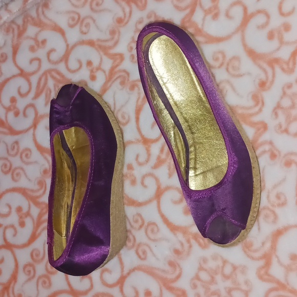 2 pair H&M Satin Espadrille Peep Toe Wedge 1 Black 1 Magenta - Picture 15 of 16